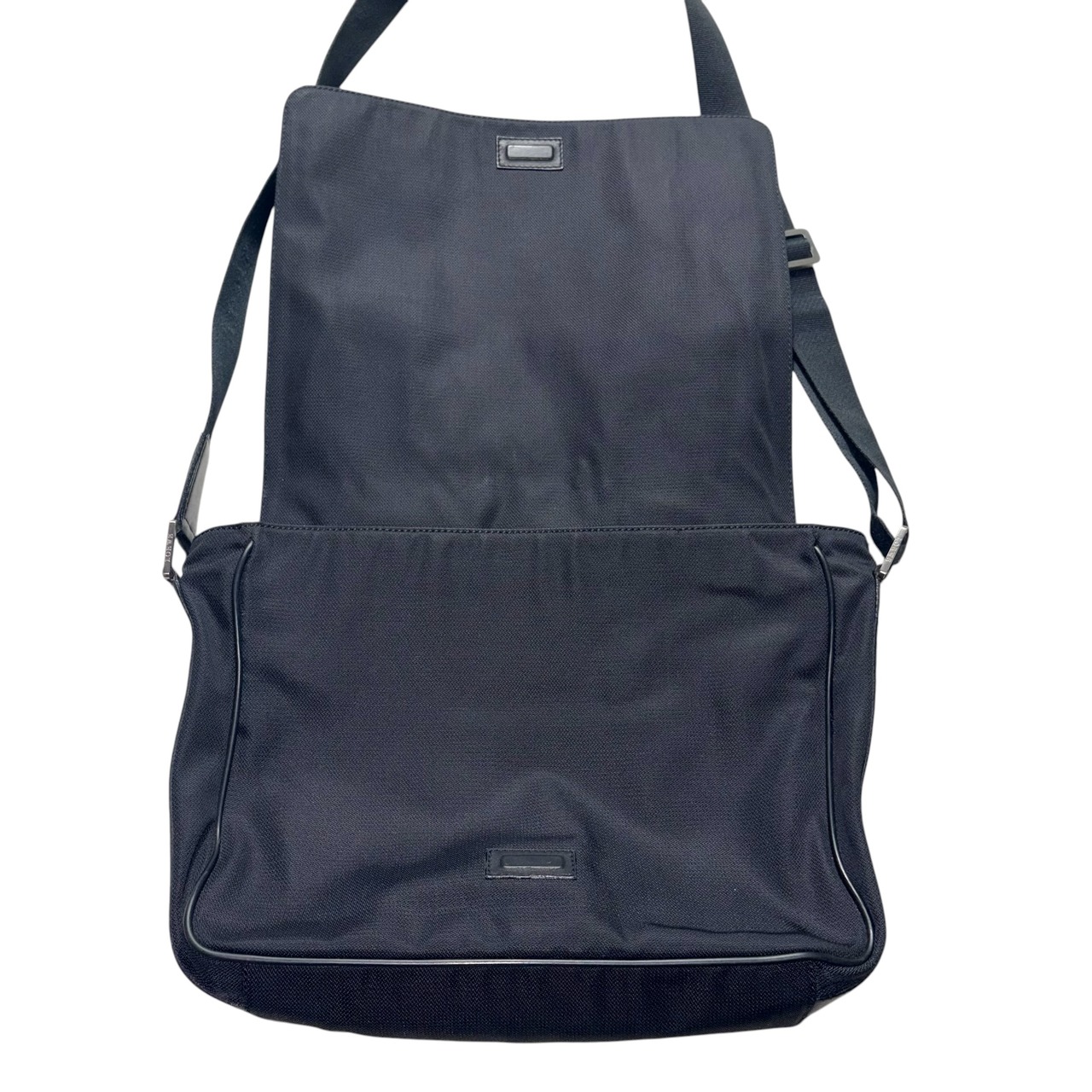 LOEWE black leather × nylon canvas shoulder bag