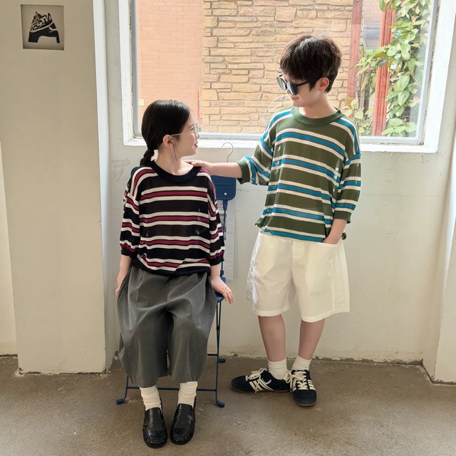 【KID】マルチストライプオーバーサイズ半袖Tシャツ - 4