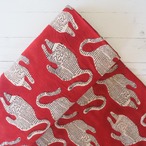 ブロックプリント生地【50cm単位】インド綿 アニマル柄<Tiger> 赤×生成り #35910-RD1