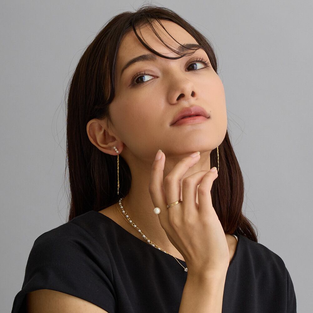 日本製 ジュエリー イヤリング ストーン パール バックチェーン ロング NT-N19