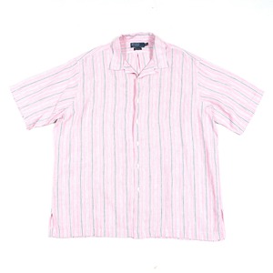 Polo by Ralph Lauren【CALDWELL】linen open collar stripe S/S shirt XL /Pink