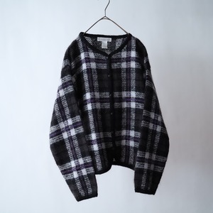 90s' check design mohair knit cardigan