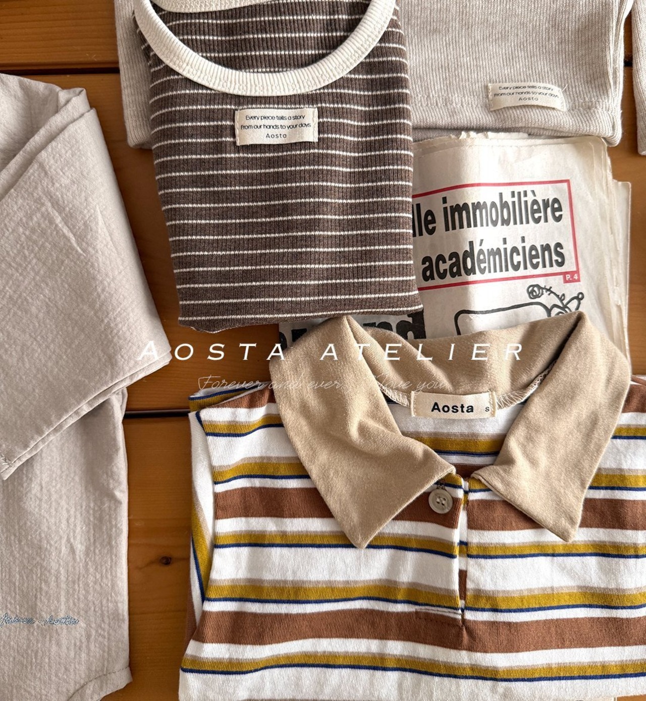 【Aosta】MomentボーダーリブTシャツ ブラウン 70~100cm - 3