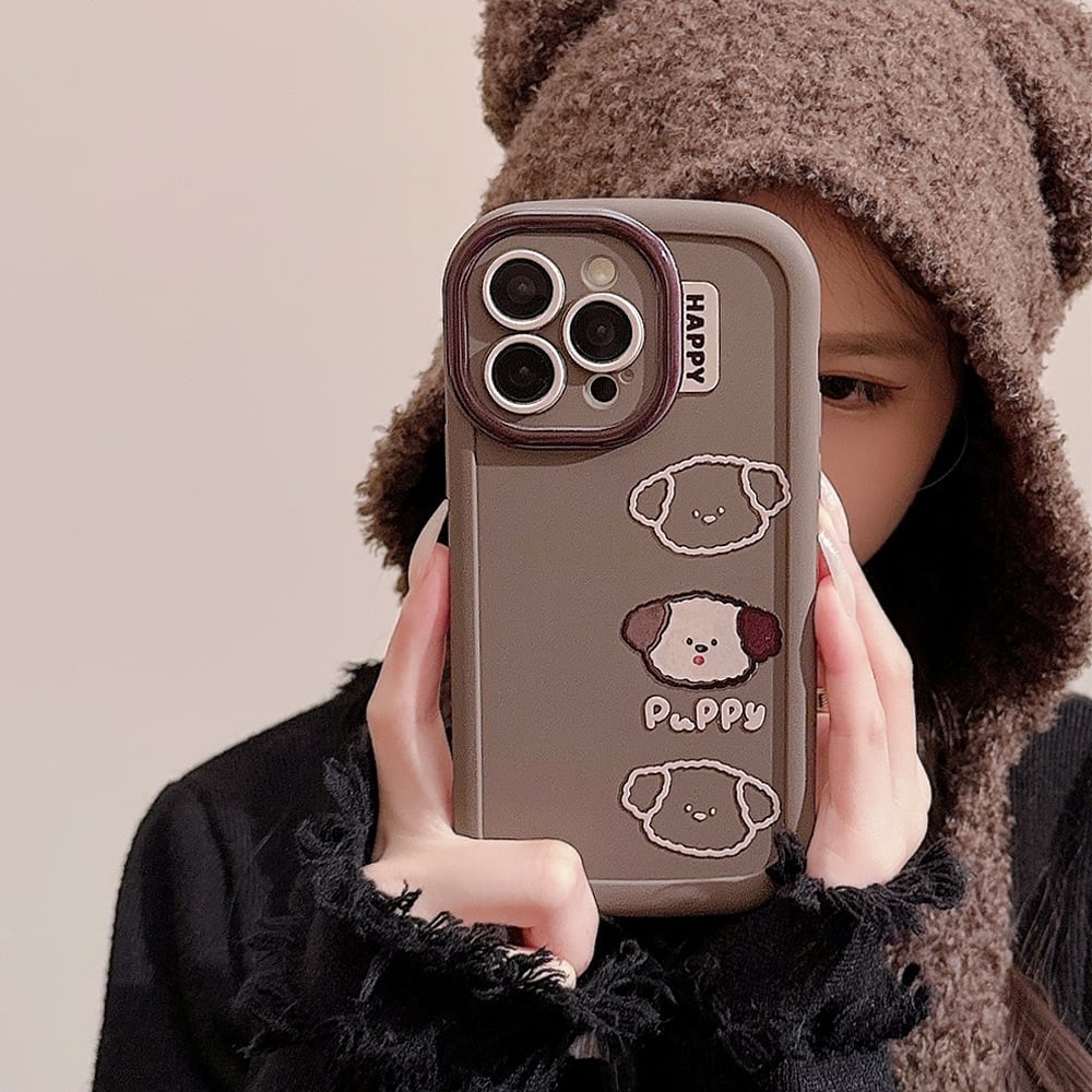 iPhone16シリーズ対応】子犬が並んでるよ◎かわいい puppy ブラウン