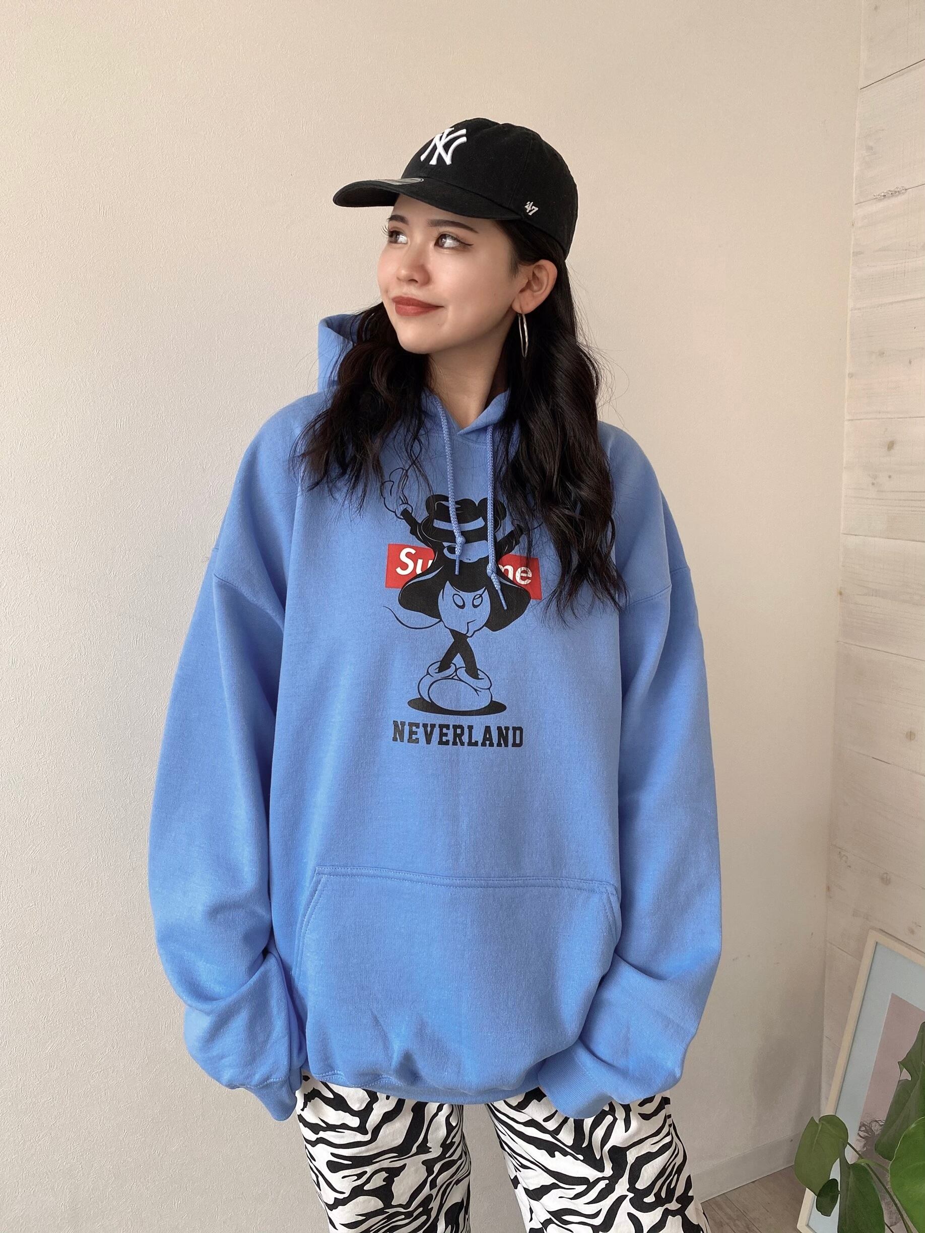 パロディー デザイン パーカー プリント ブルー