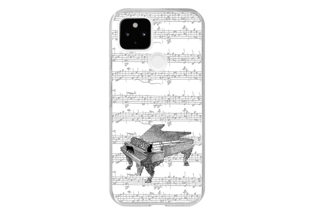 (Android用)ピアノと黒猫のクリアソフトスマホケース(白)
