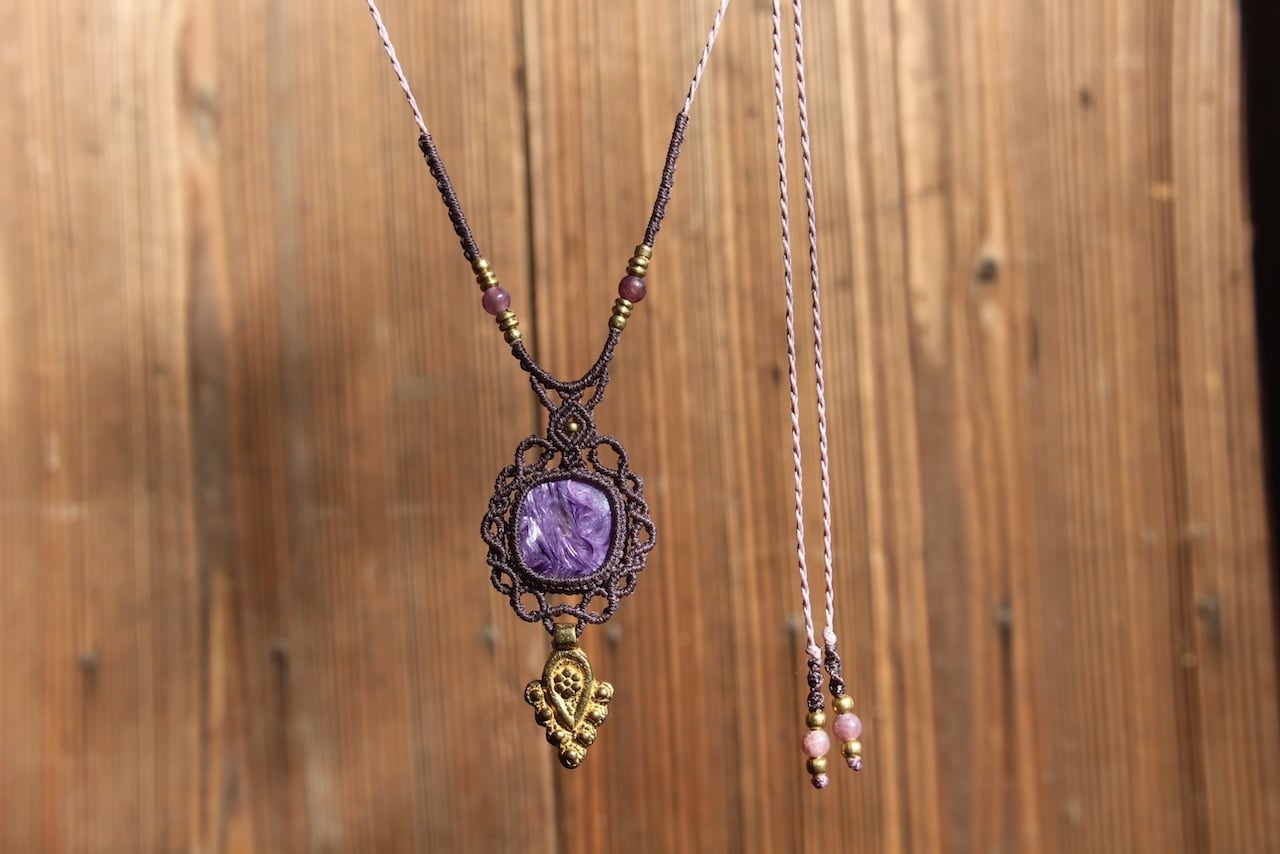 Charoite micro macrame necklace