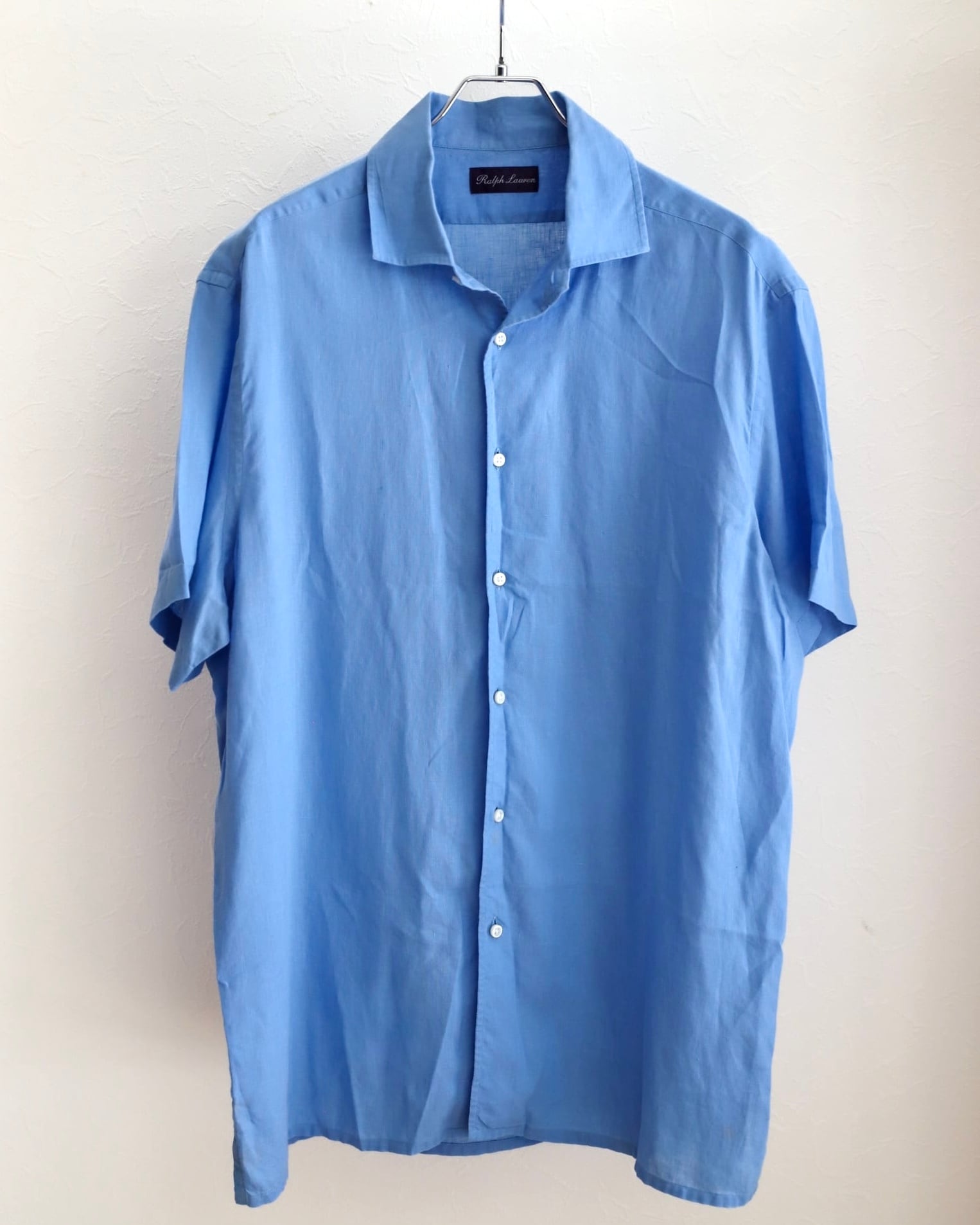 Ralph Lauren パープルレーベル イタリー製 リネン100%半袖シャツ 定価10万】Ralph Lauren Purple Label special linen shirt fade Blue