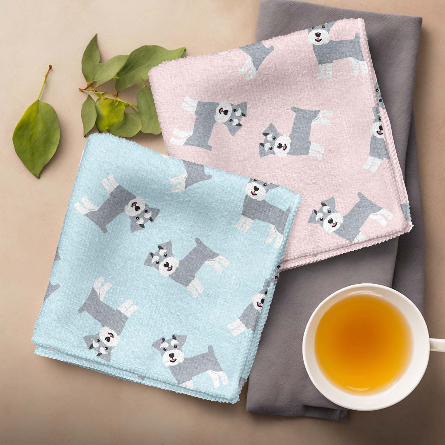 シュナウザー パターン柄 】 パステルカラー ハンカチ 2枚セット 犬