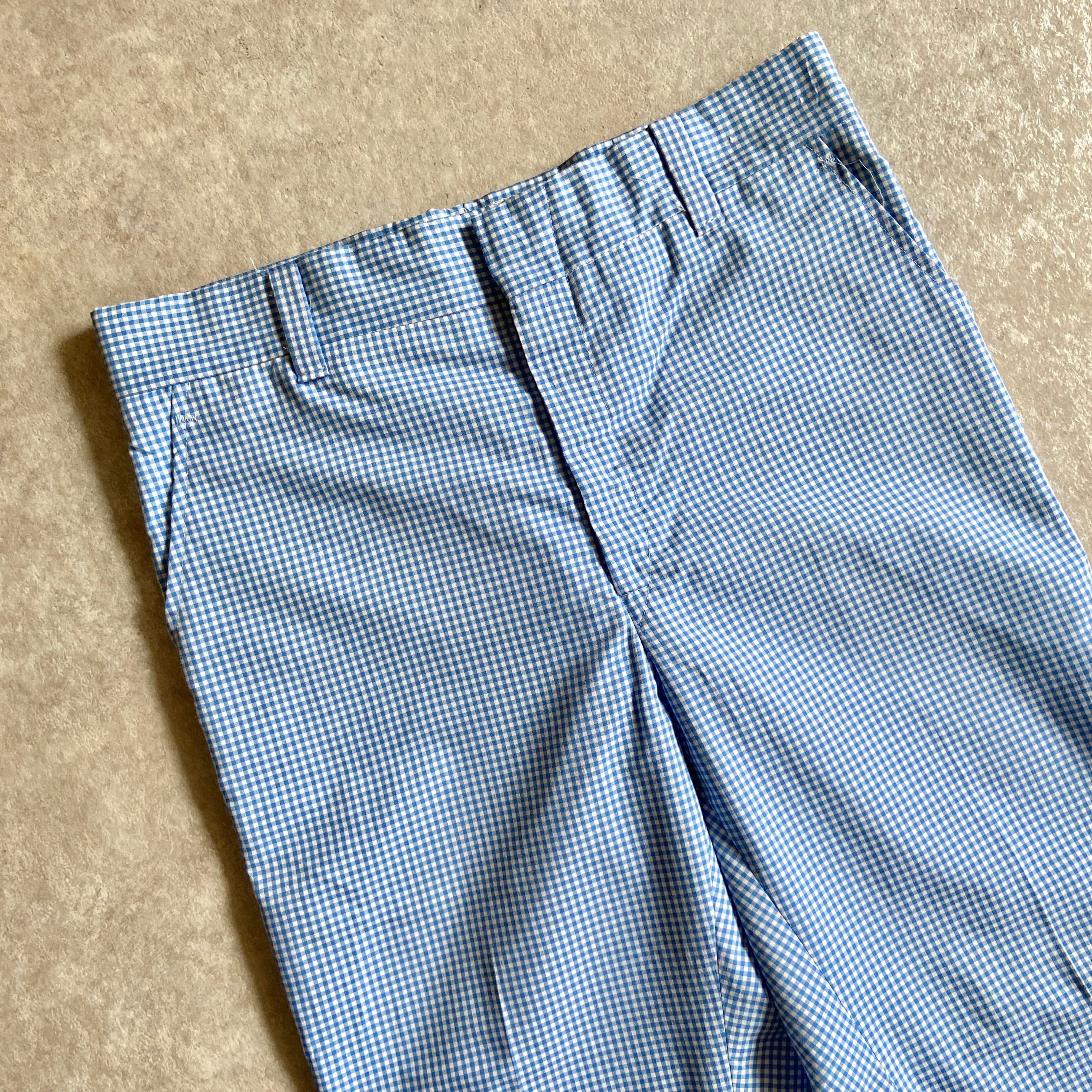 1970s Blue Check Flare Pants W34 L29 H495