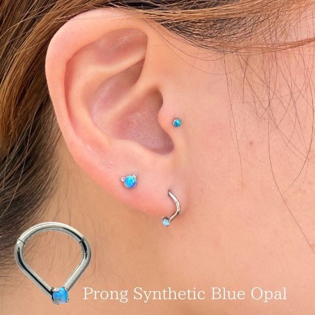 ワンタッチピアス 16G ブルーオパール ティアドロップ クリッカー 金属