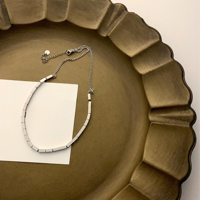 スクエアビーズ シルバーカラー ネックレス       00351