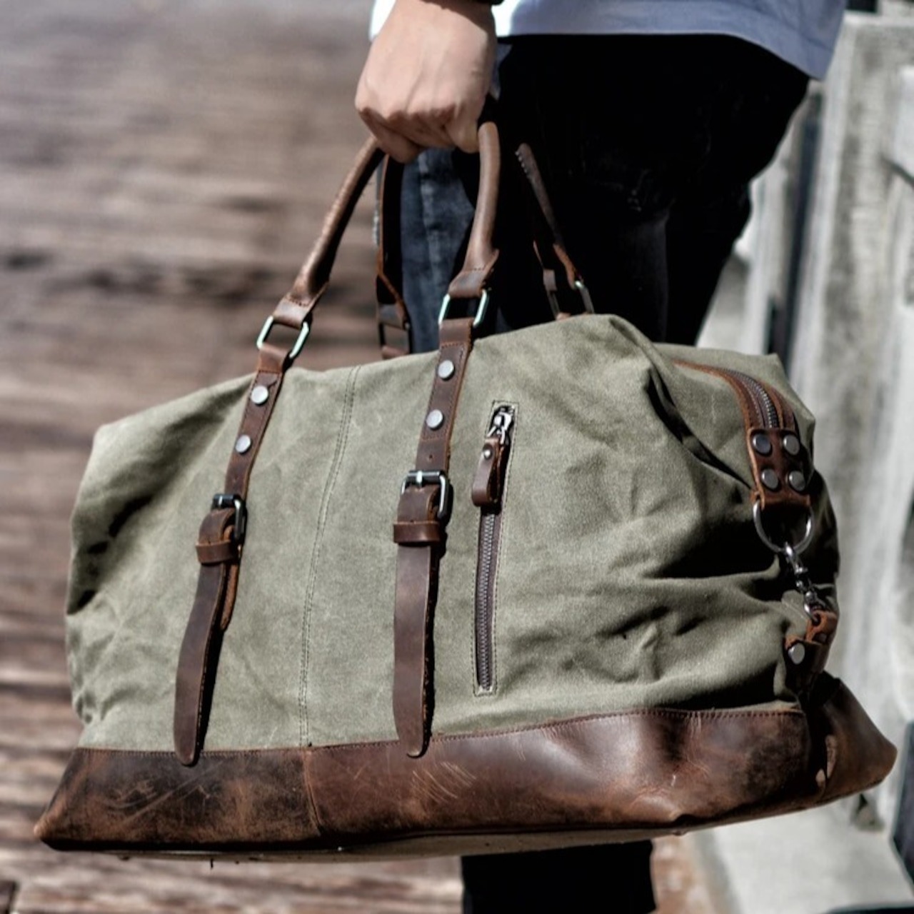 Retro Canvas Leather Travel Boston Bag / レトロ キャンバス レザー トラベル ボストン バッグ