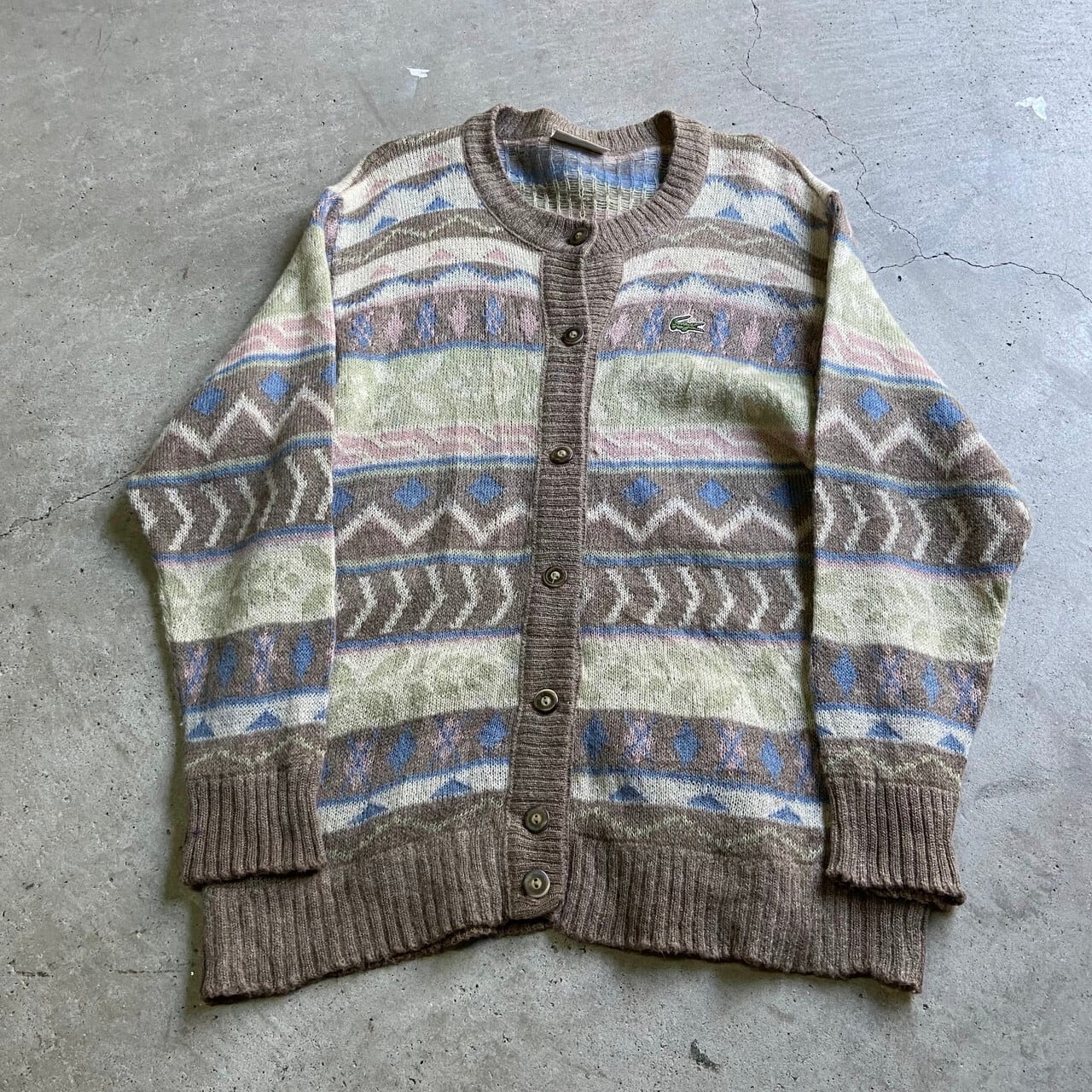 70年代 フランス製 Lacoste フレンチラコステ ノルディック柄 モヘアニットカーディガン レディースl相当 古着 70s ヴィンテージ ビンテージ ブラウン 茶色 ニットセーター Ws22 30 Cave 古着屋 公式 古着通販サイト