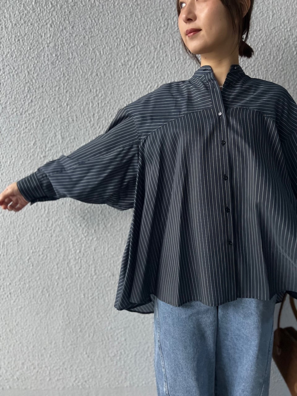 【PASSIONE】ストライプフレアシルエットシャツ