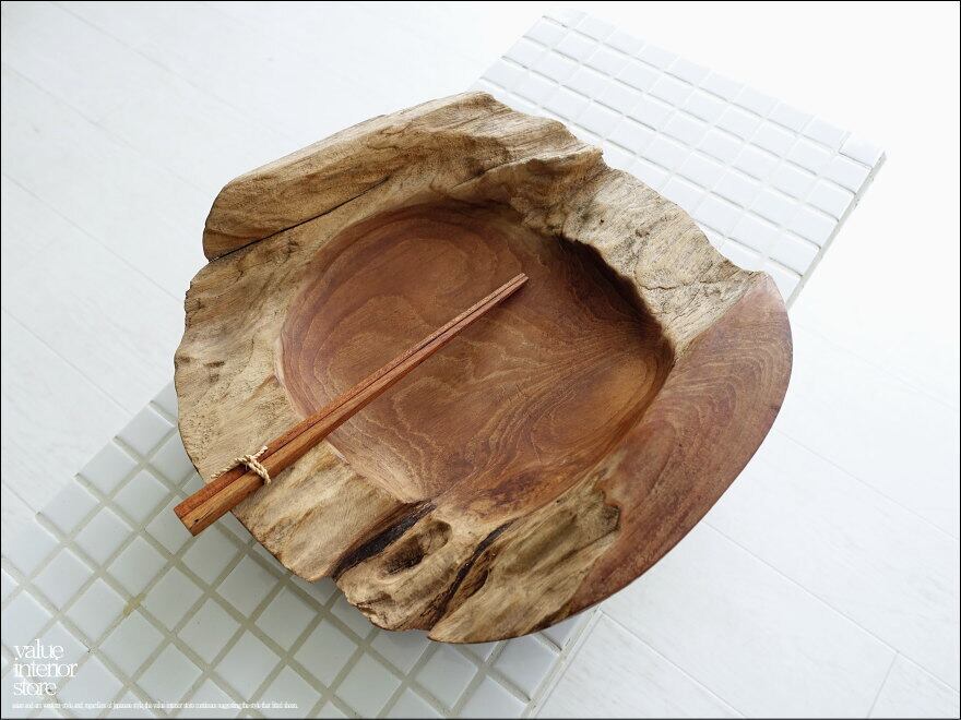 チーク無垢材 大型プリミティブオーバルトレイ / N09 入れ物 大型食器 サラダボウル 自然な様 ナチュラル Φ35cm 世界三大銘木