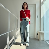 配色ラインリブknit/レッド