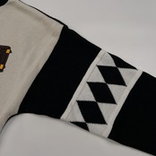 Castelbajac Sport カステルバジャック 柄入り ロング コットンニットセーター サイズ 4 /日本製/ブラック×ホワイト×ベージュ/男女でも