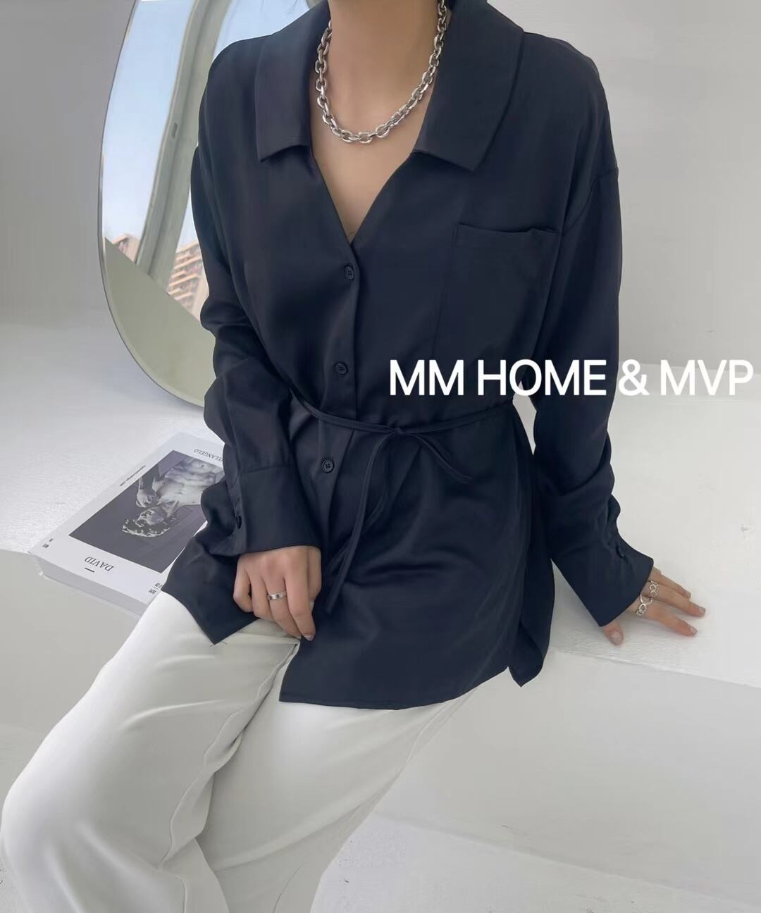 ウエストリボンつき とろみブラウス AJ42441-308