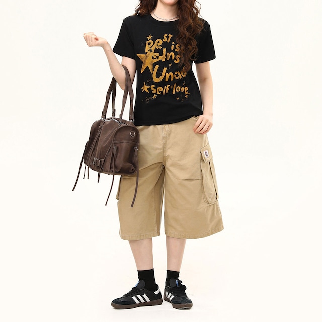 スターレタリンググラフィックプリントTシャツ 1col R02436
