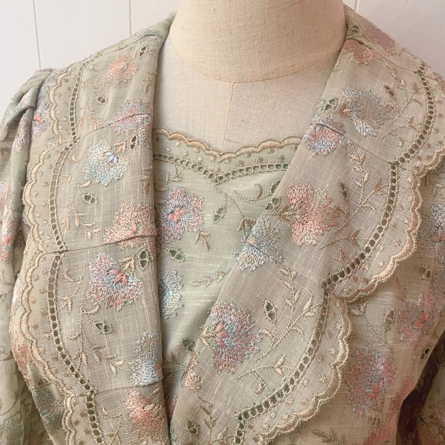 flower embroidery lace green one-piece