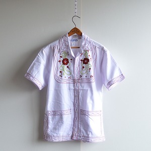 60s 70s 花柄刺繍 シャツジャケット 白