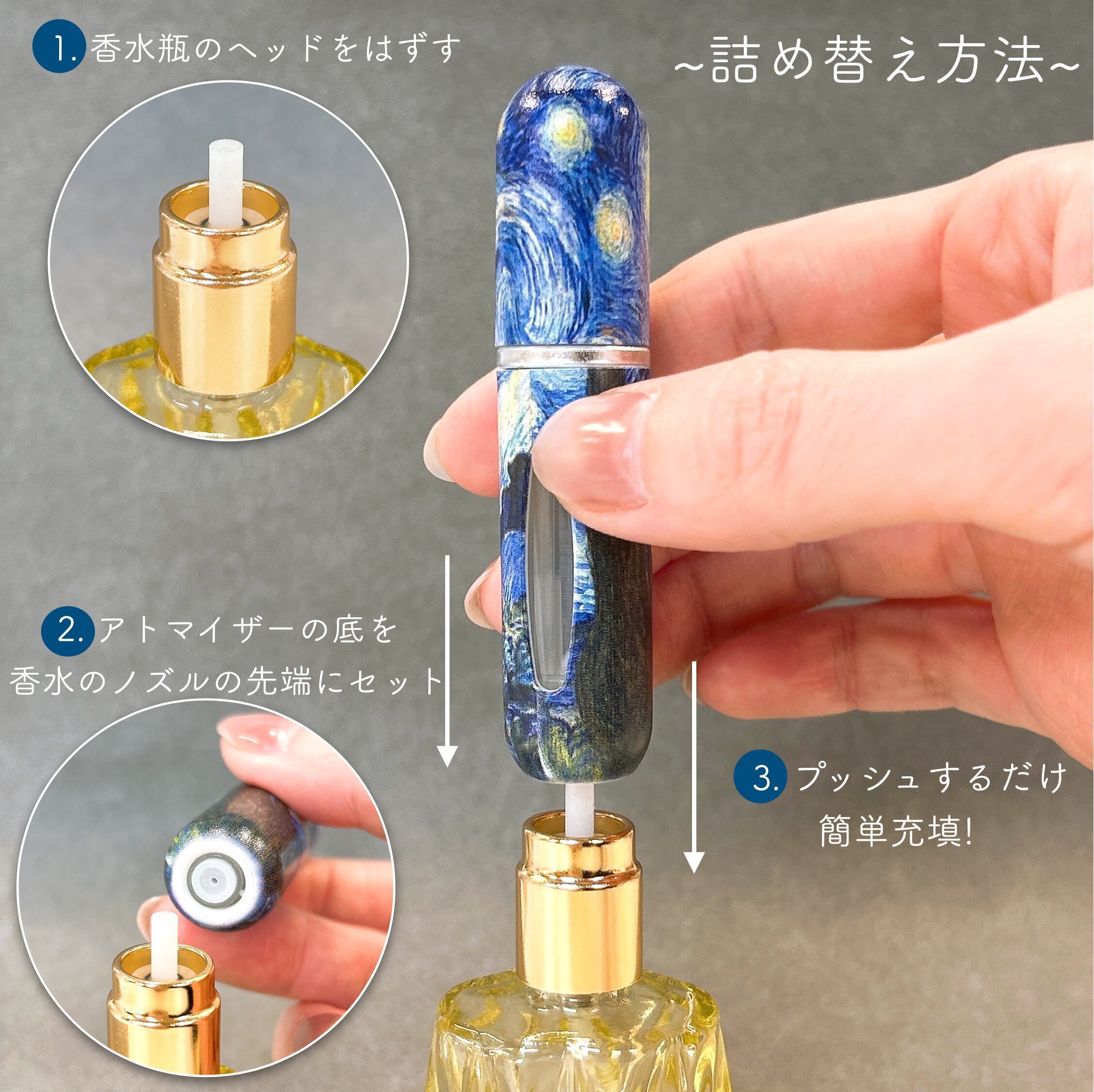 ゴッホ 星月夜 香水 アトマイザー 5ml】1本 クイックチャージ式 簡単