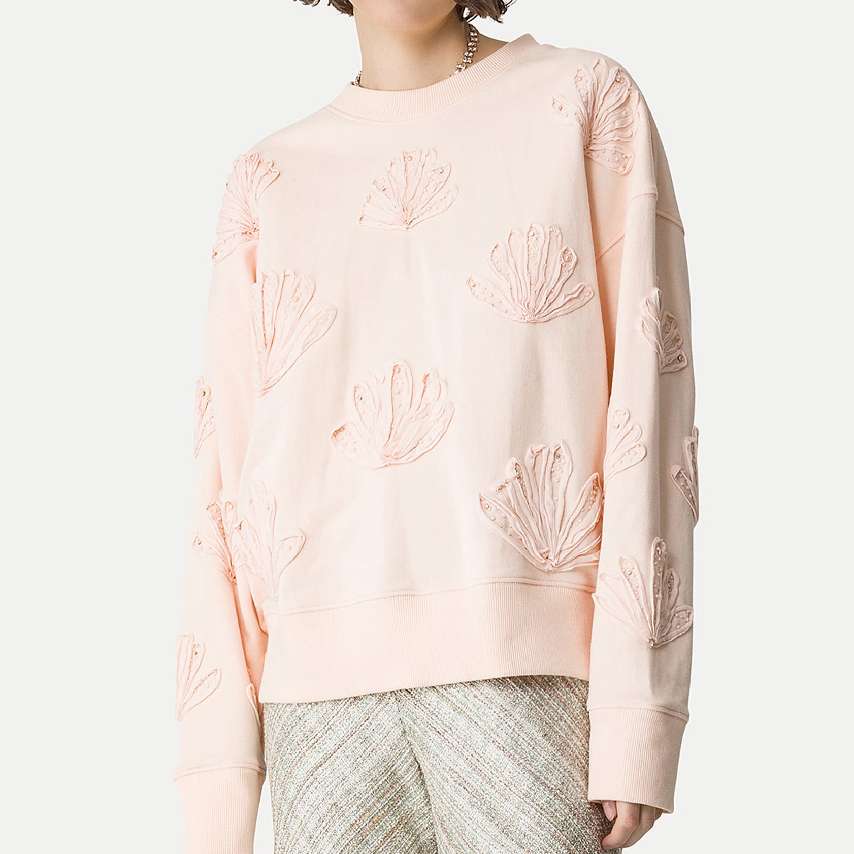 forte_forte SHELL EMBROIDERY SWEATSHIRT PINK