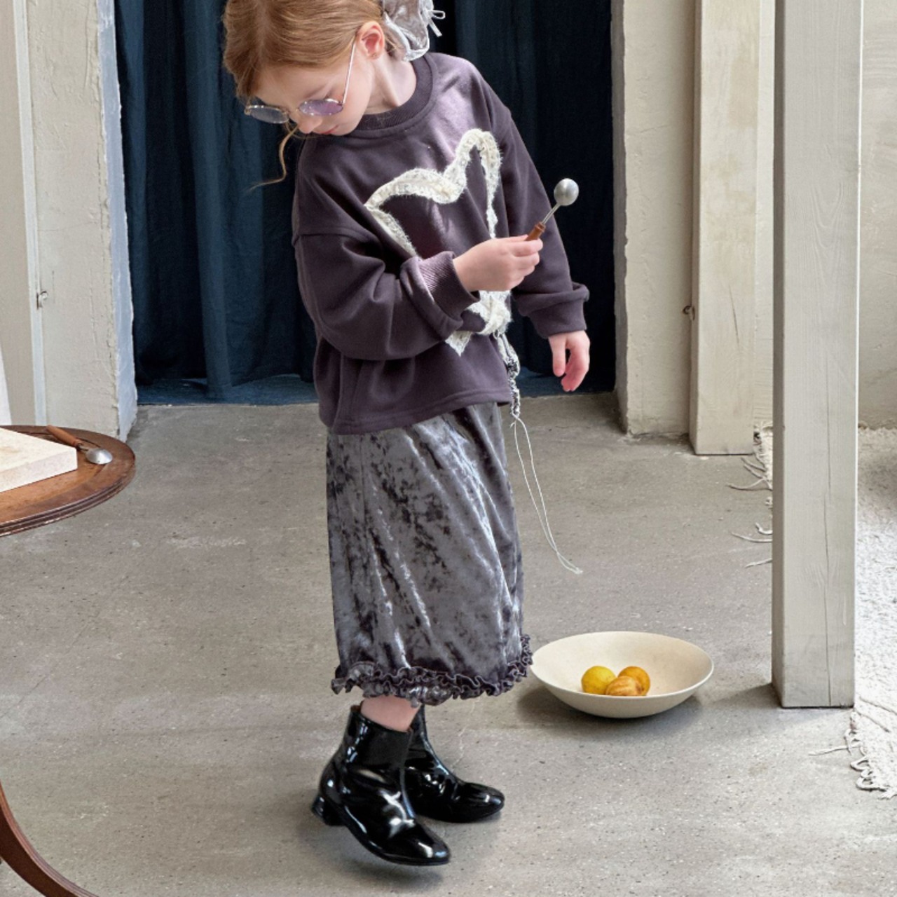 秋ベルベットフリルスカート