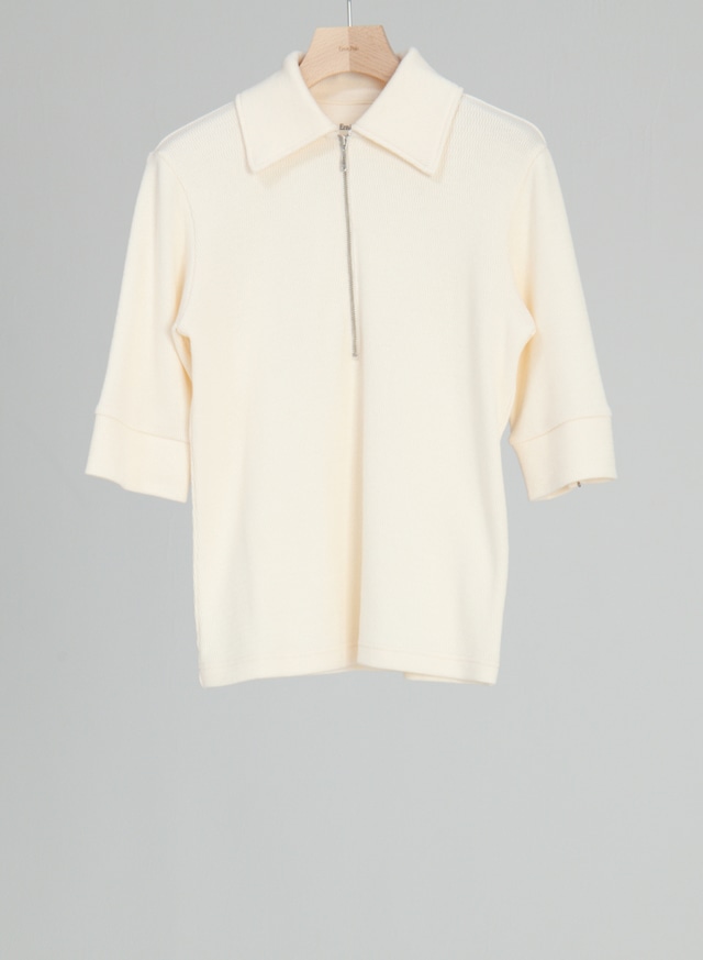 Mesh Half zip Cut sew - Ivory