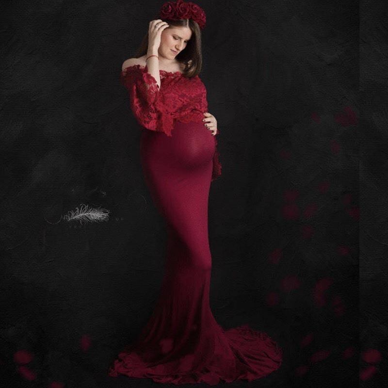 【新作】【送料無料】 レーストップマタニティポグラフィー小道具ドレス妊婦服マタニティガウンドレスポーシュート妊娠ドレス expec541605556416