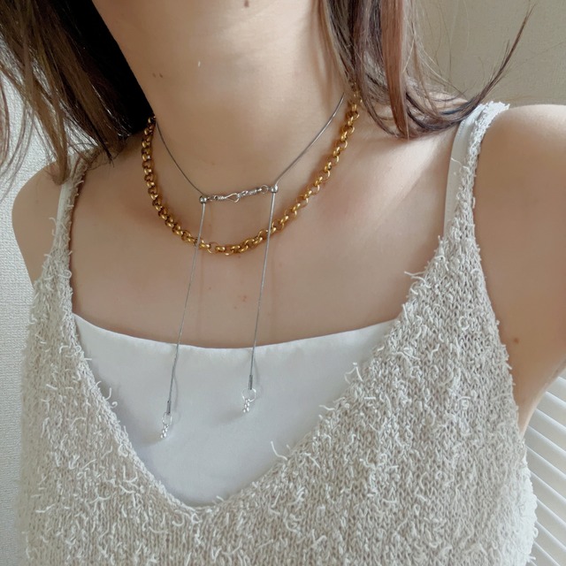freely double chain necklace -GOLD MIX-