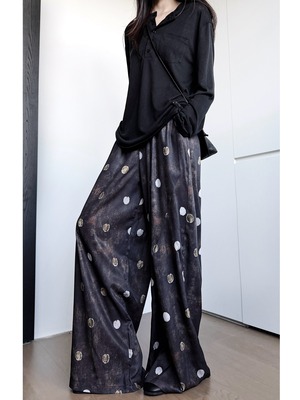 Vintage distressed ombre polka dot loose wide pants [T2950]