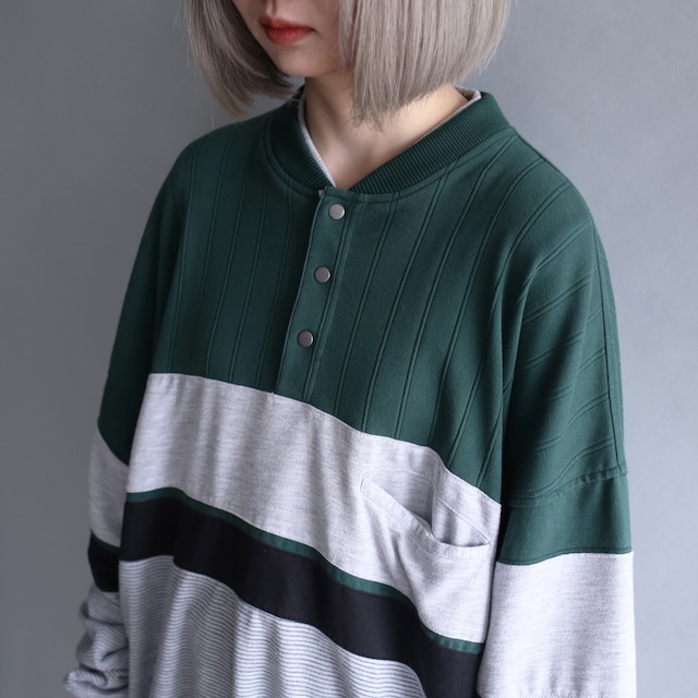 switching color design snap button sweat pullover