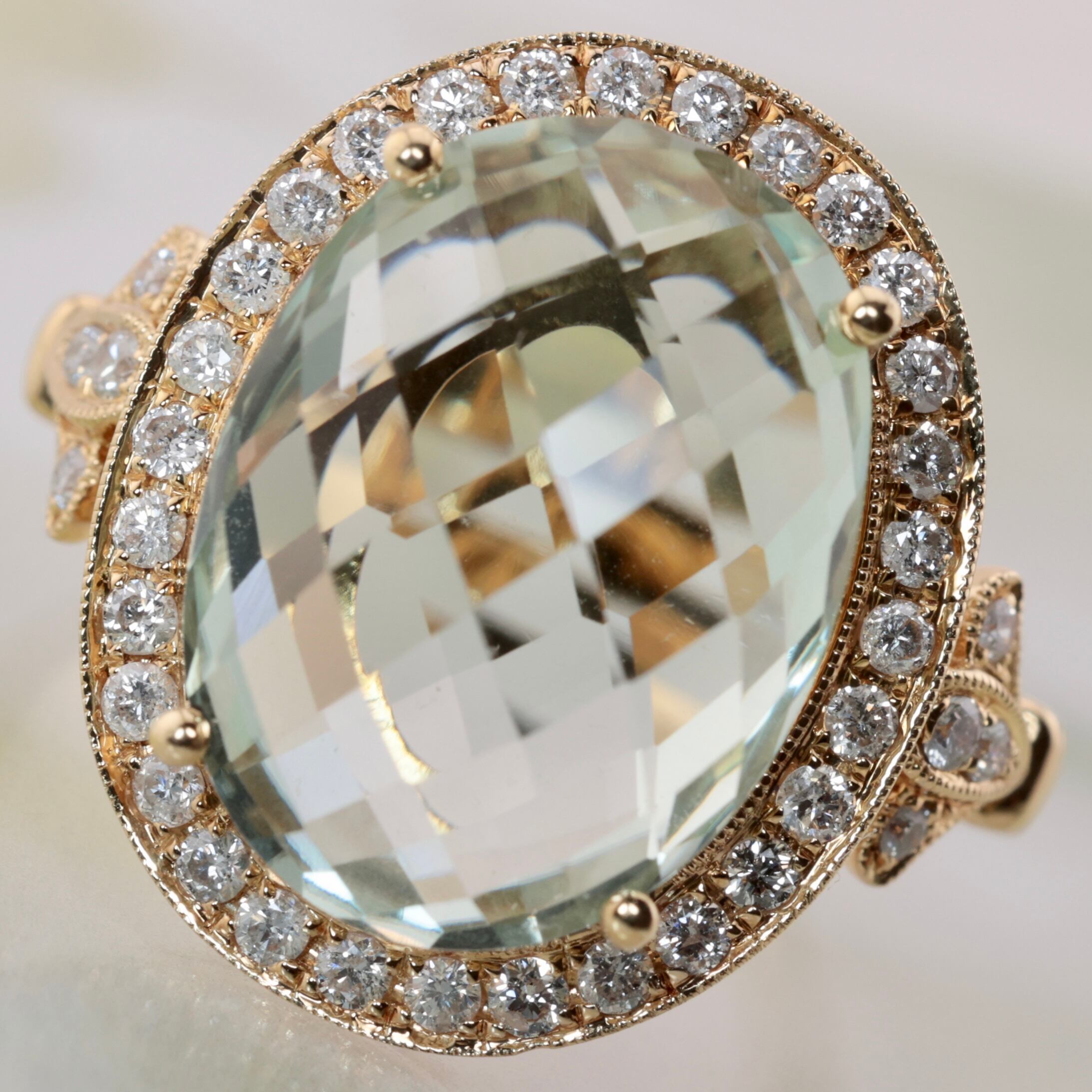 750 YG クォーツ 7.99ct ダイヤモンド 0.51ct リング 18K K18 