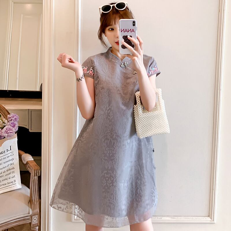 【新作】【送料無料】 マタニティドレス2020夏の新しいトレンディなママがチャイナドレスを改良し、年齢を減らすミドル丈の小さな新鮮なマタニティドレス-アリババ サマー 夏物 expec268050356504