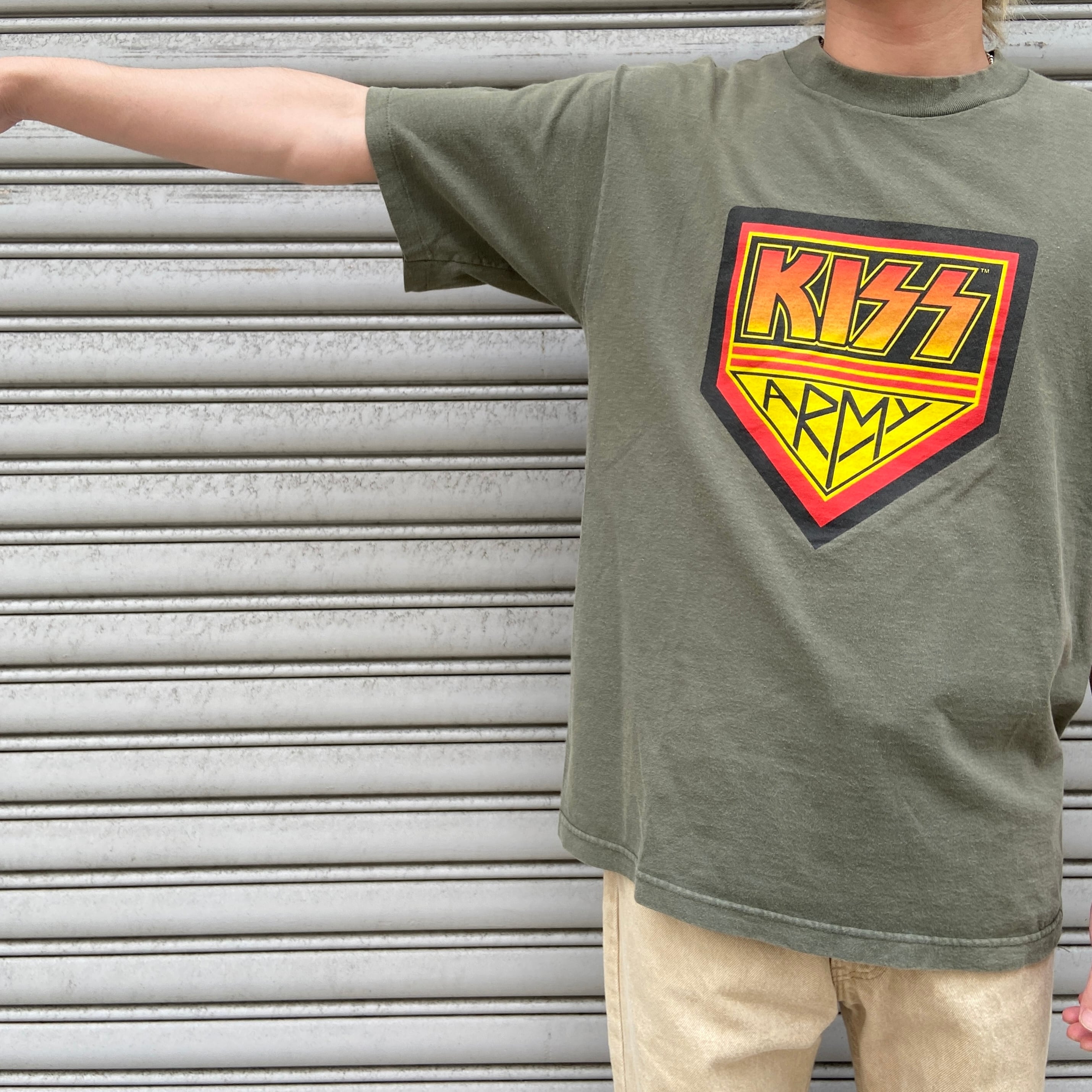 90s KISS キッス バンドTシャツ バンt プリントt カーキ L相当 | 古着