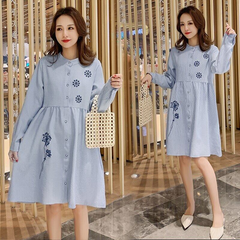 【新作】【送料無料】 6104＃マタニティ服妊婦服綿長袖ルーズスタイリッシュドレス妊婦ママドレス ロング コットン AL expec331353922681
