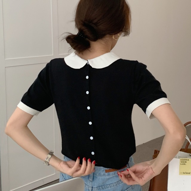 Back button doll collar pullover A542
