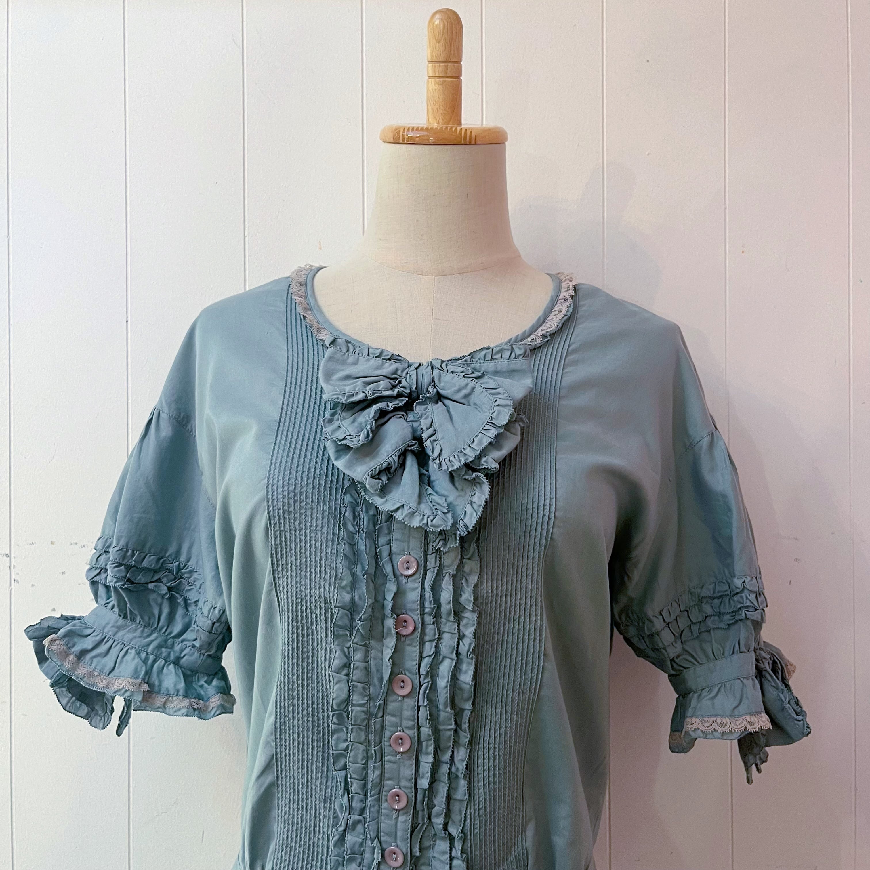 PINKHOUSE / bluegreen frill ribbon blouse
