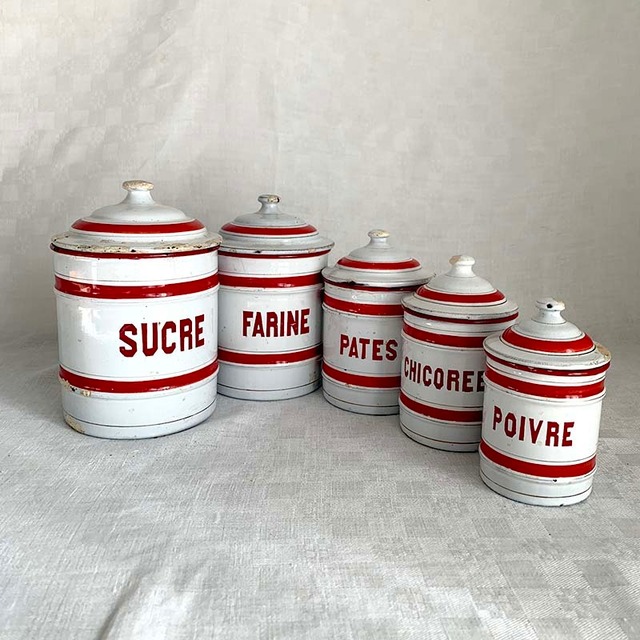 ホーローキャニスター 赤ライン5個セット ベルギー製