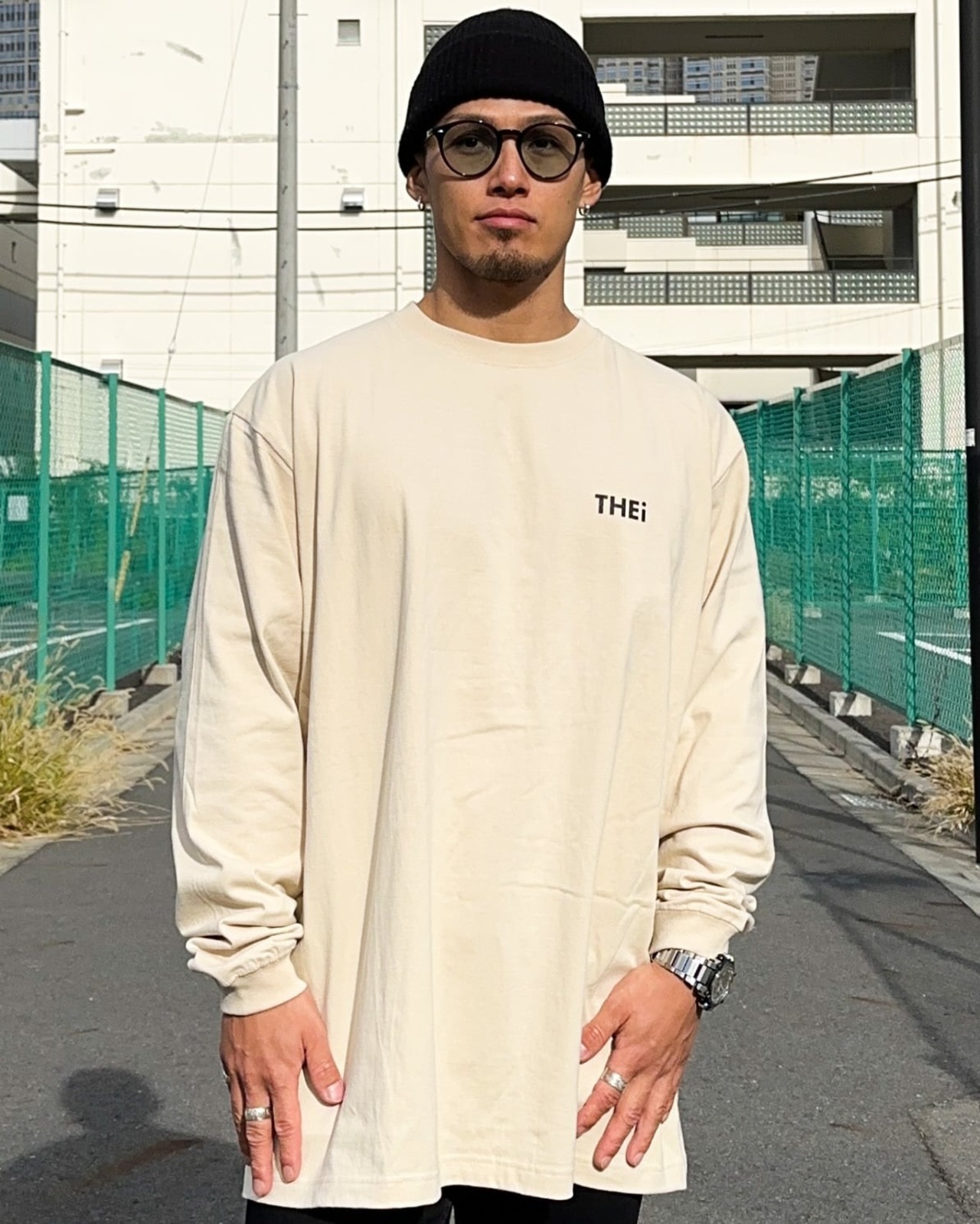BASIC ONE POINT LONG T-SHIRT - BEIGE