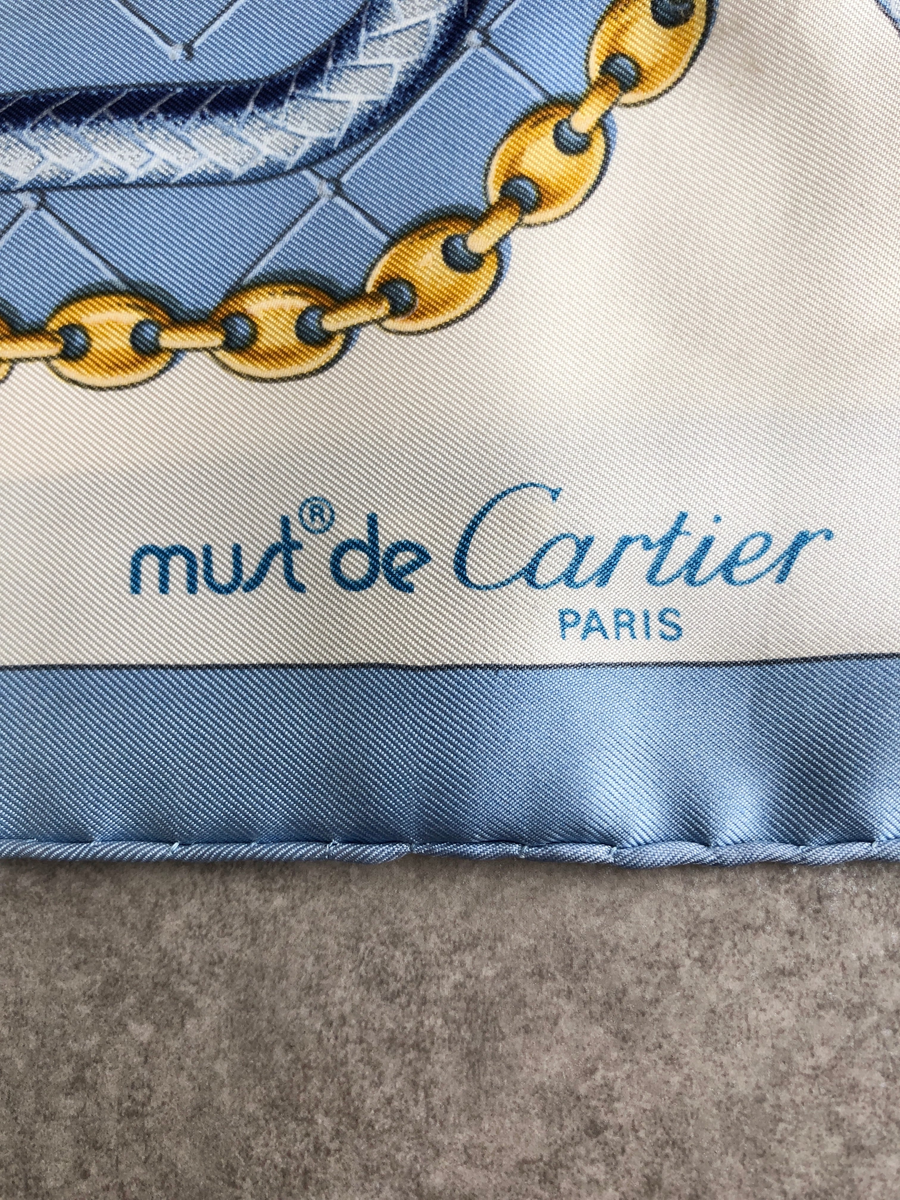 Cartier カルティエ スカーフ ブルー チェーン ダイヤモンド シルク