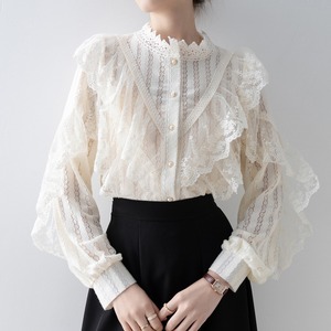 総レースフリルパフスリーブドレスシャツ 231984