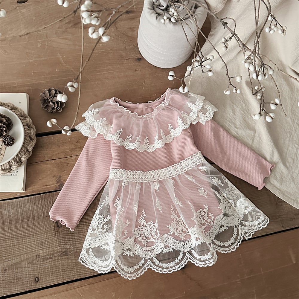 【BABY】韓国風 レース無地ロンパース レースエプロン