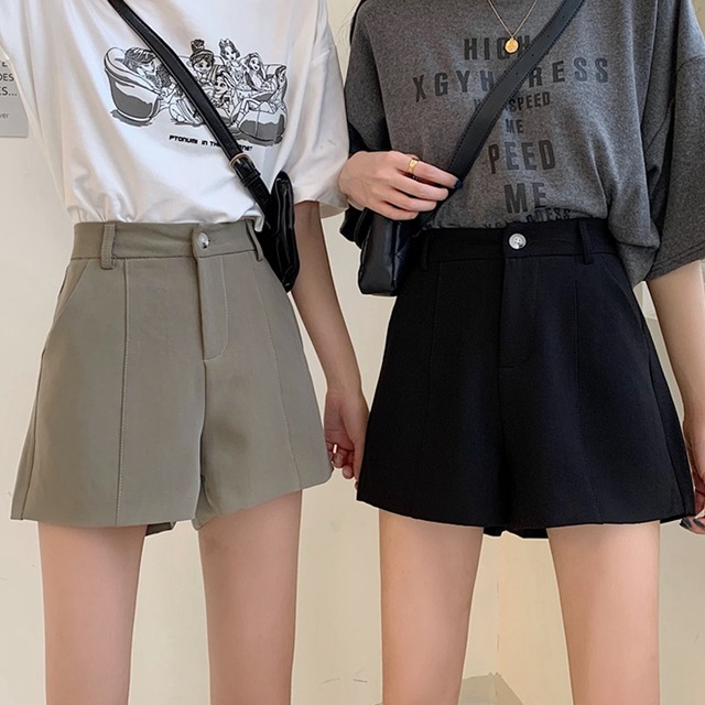 ブラックショーツ サマー薄手ハイウェストウェストルーズワイドレッグパンツ 夏物 ブルマー ワイドパンツ スーパーモール24924566734