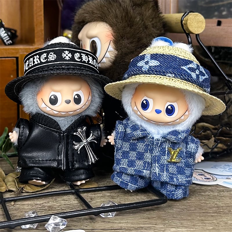 スタイリッシュでキュート!クールで可愛い♡ labubu ラブブ 4.0 10cm ドール用 個性的なレザー&デニムコーデ3点セット