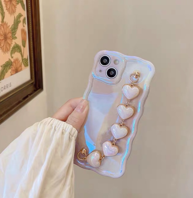 iPhoneケース iPhone14 iPhone13 キーリング ハート オーロラ加工 ウェーブ 大人っぽい キラキラ かわいい スマホケース おしゃれ 韓国 2602