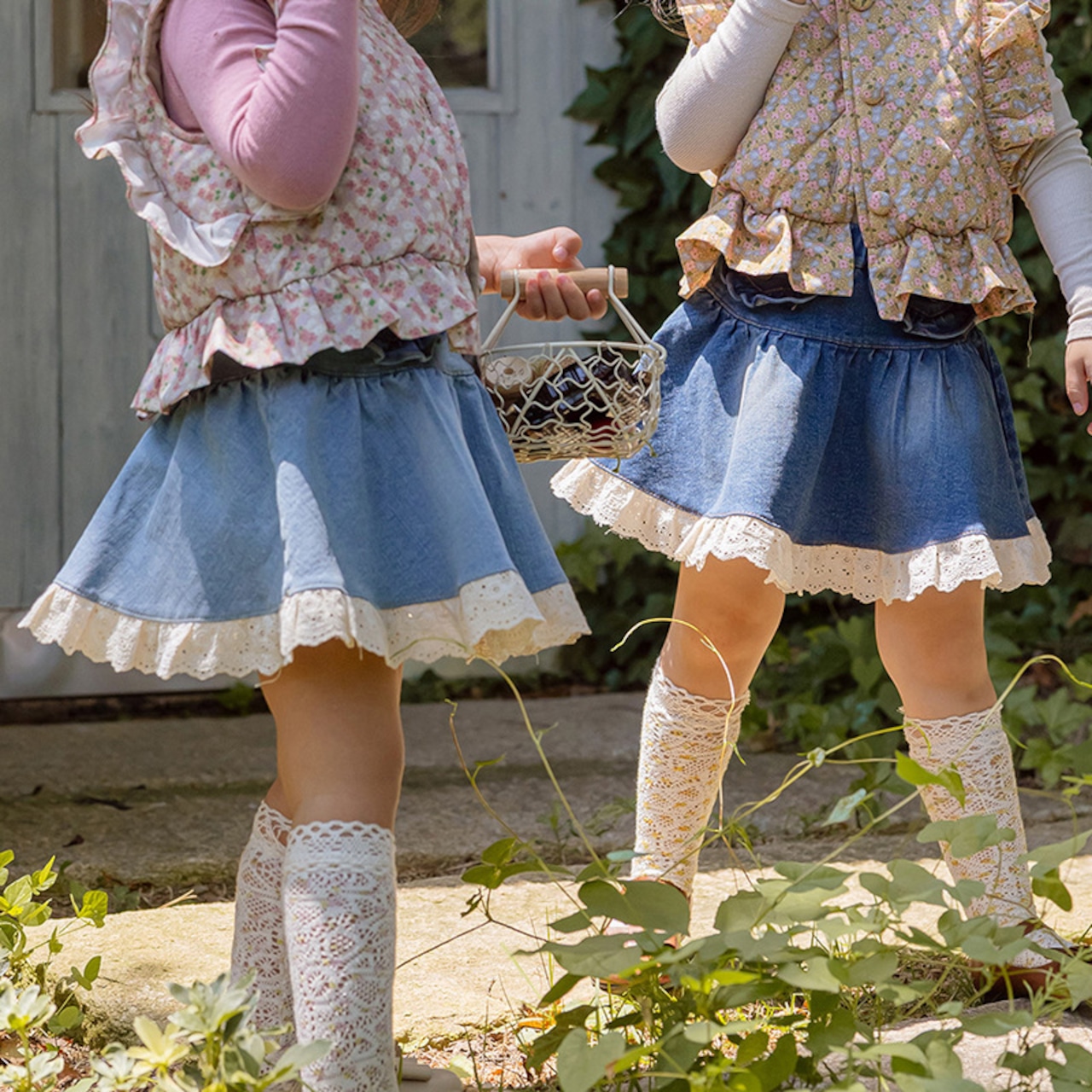 秋レースフリルデニムスカート2色