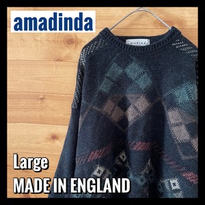 【amadinda】イギリス製 クルーネック 柄ニット セーター 個性的 EU古着